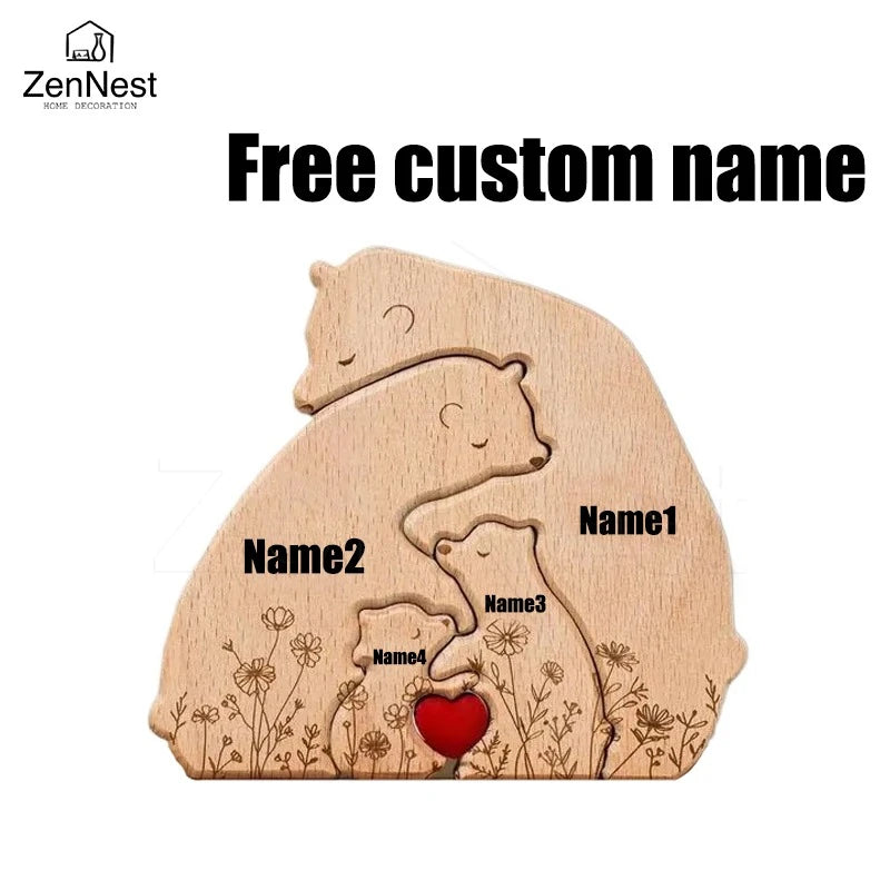 Artistic Wooden Puzzles, Little Bear Family Personalized Name Puzzles, Christmas Gifts, Home Tabletop Decorations