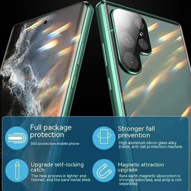 Anti Peeping Metal Phone Case For Samsung Galaxy S25 S24 S23 S22 Ultra Plus 360 Degree Privacy Protection Magnetic Phone Cover