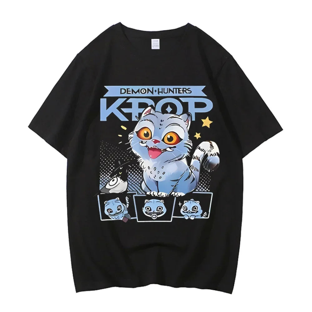 2025 Hot Cartoon KPop Demon Hunters Tiger T-shirt Harajuku O-neck Casual Shirt High Quality T Shirt Y2k Streetwea