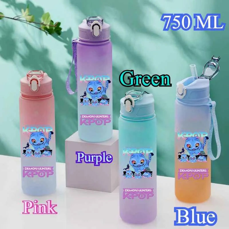 750ML KPop Demon Hunters Gradient Color Water Cup HUNTR/X Rumi Mira Zoey Jinu Drinking Bottle Saja Boys Tiger Kid Birthday Gift