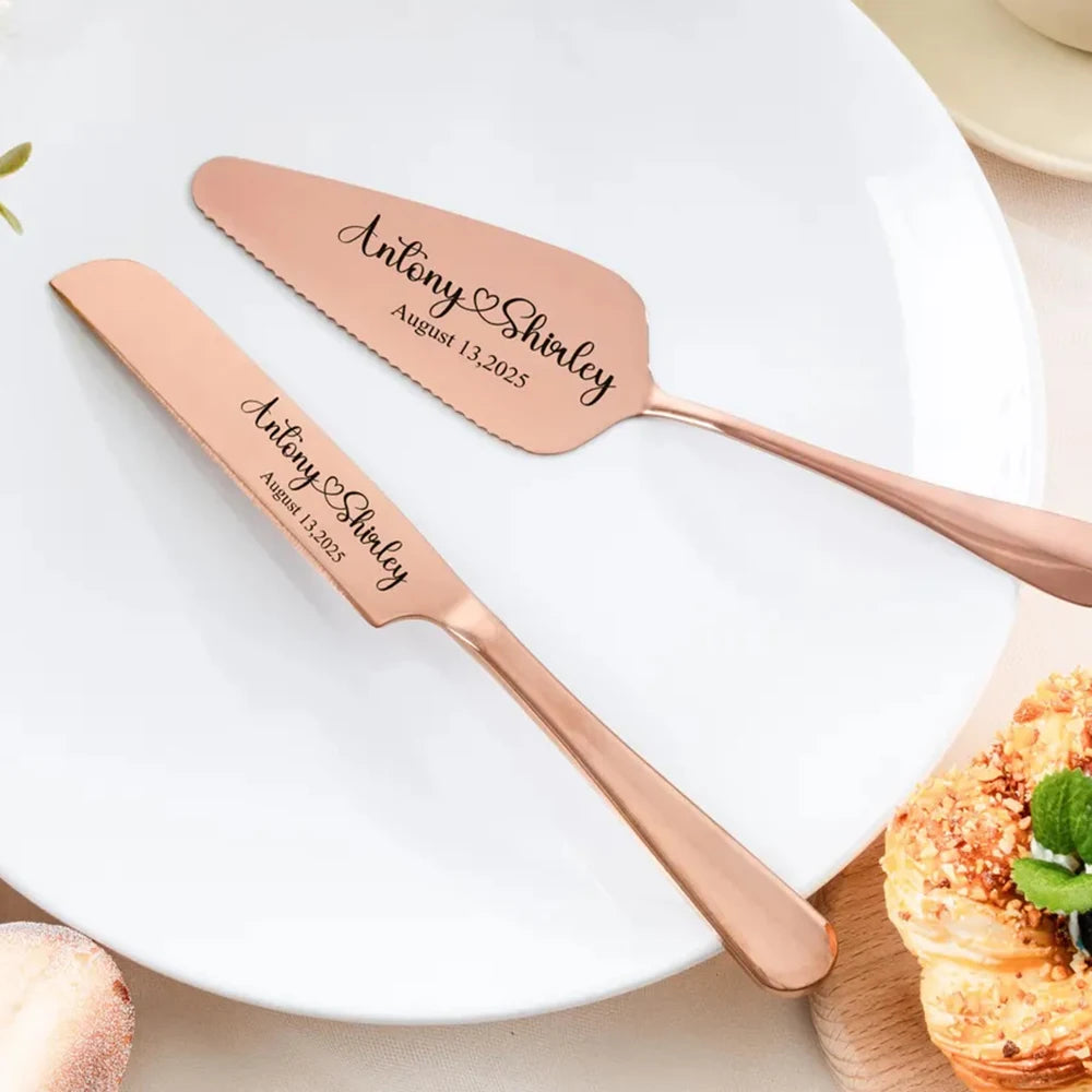 1Set Personalised Cake Knife Shovel Custom Wedding Gift Gold/Silver Cutting Server Set Engraved Birthday Party Cake Dinner Decor - YourGiftIdeasUK