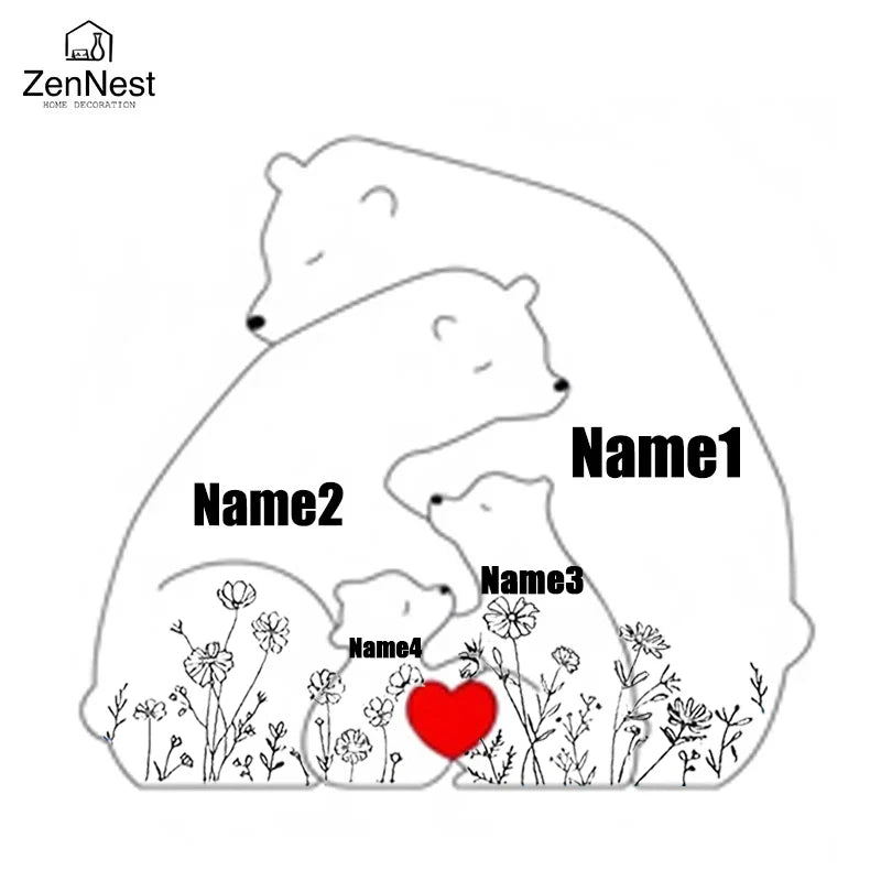 Artistic Wooden Puzzles, Little Bear Family Personalized Name Puzzles, Christmas Gifts, Home Tabletop Decorations