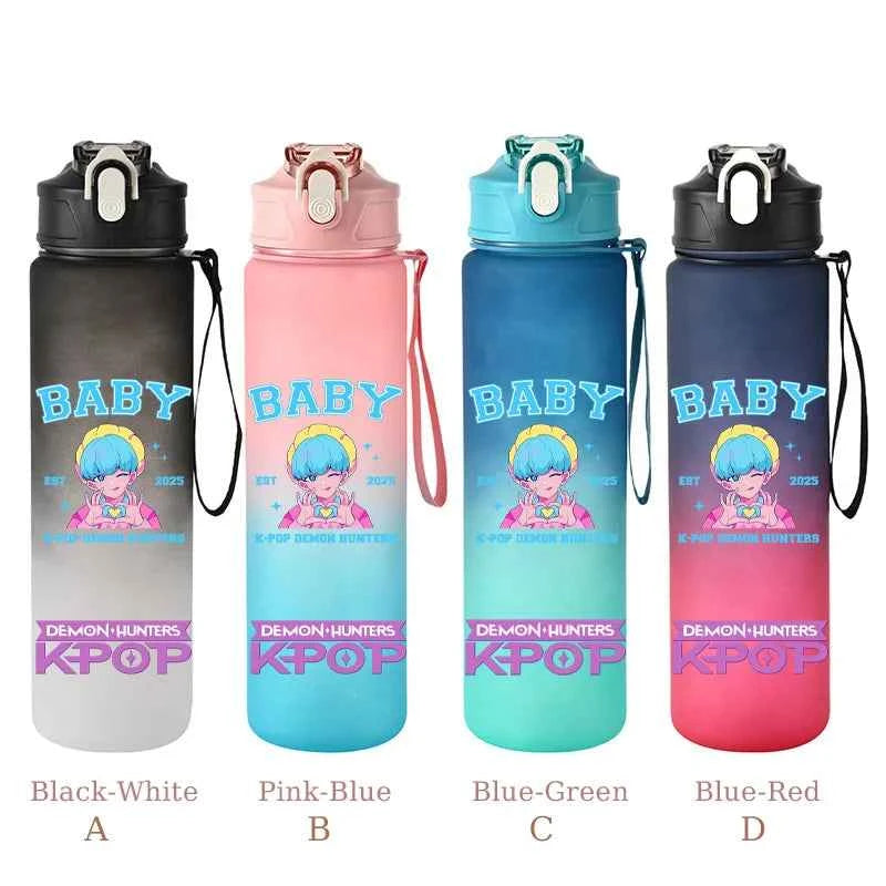 800ML KPop Demon Hunters Sports Water Bottle With Straw Men And Women Perfect For Outdoor Travel Hiking Office Jugs Fans Gifts