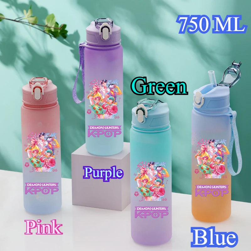 750ML KPop Demon Hunters Gradient Color Water Cup HUNTR/X Rumi Mira Zoey Jinu Drinking Bottle Saja Boys Tiger Kid Birthday Gift - YourGiftIdeasUK