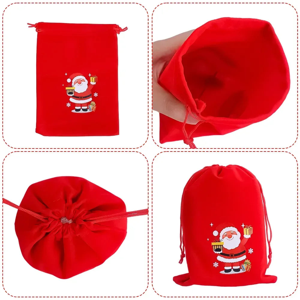 10/1pcs Merry Christmas Velvet Bags Candy Snack Drawstring Pouch Wrapping Bag Xmas Gifts Bracelet Jewelry Packaging Storage Bags - YourGiftIdeasUK