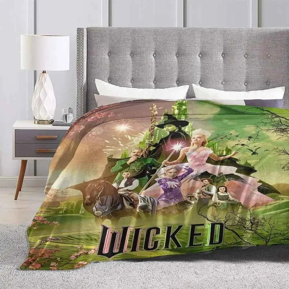 Soft Blanket Travel Wicked Elphaba & Glinda Tonal Throw Blanket Magic Movie Flannel Bedspread For Bedroom Aesthetic Bed Cover