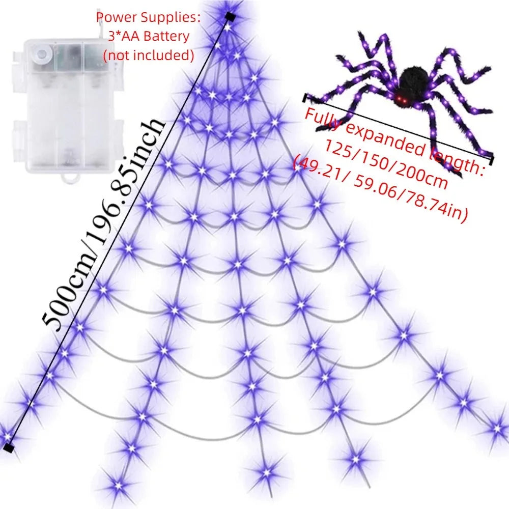 8 Modes Halloween Spider Web Lights Waterproof Glow LED Spider Net 5m Triangle Luminous Halloween Spider Indoor Outdoor - YourGiftIdeasUK