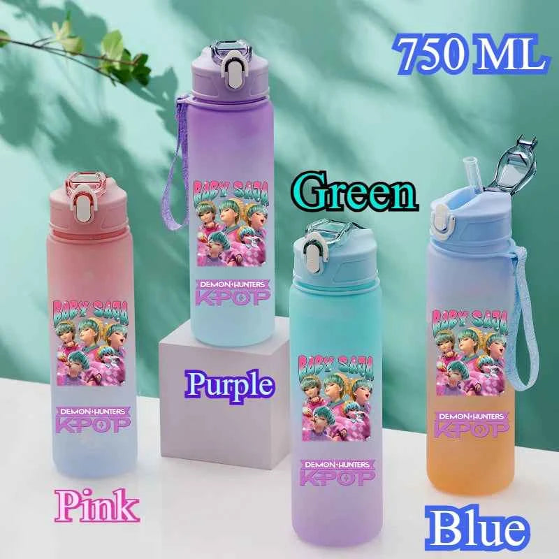 750ML KPop Demon Hunters Gradient Color Water Cup HUNTR/X Rumi Mira Zoey Jinu Drinking Bottle Saja Boys Tiger Kid Birthday Gift