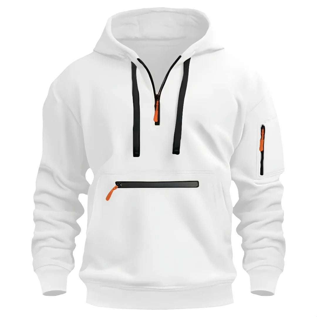 Men's autumn and winter pocket zipper hoodie fashion casual everyday with outdoor sports warm drawstring long-sleeved Tops - Your Gift Ideas
