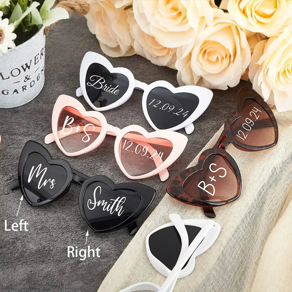 Personalized Heart Shaped Sunglasses Bridal Shower Party Favors Photo Props Customized Team Bride Heart Sunglasses Bride Tribe