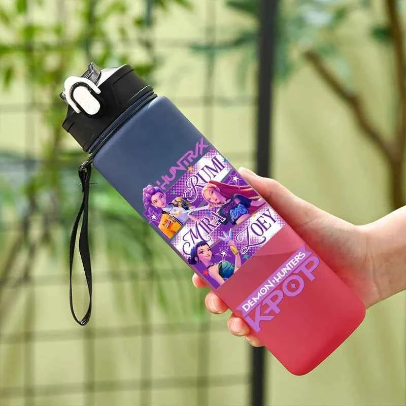 800ML KPop Demon Hunters Sports Water Bottle With Straw Men And Women Perfect For Outdoor Travel Hiking Office Jugs Fans Gifts