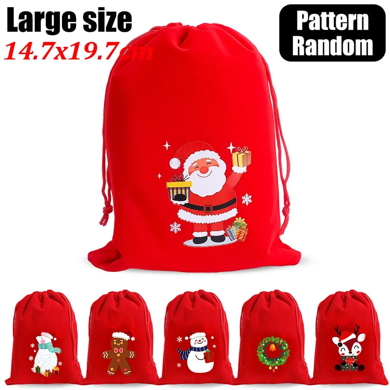 10/1pcs Merry Christmas Velvet Bags Candy Snack Drawstring Pouch Wrapping Bag Xmas Gifts Bracelet Jewelry Packaging Storage Bags - YourGiftIdeasUK