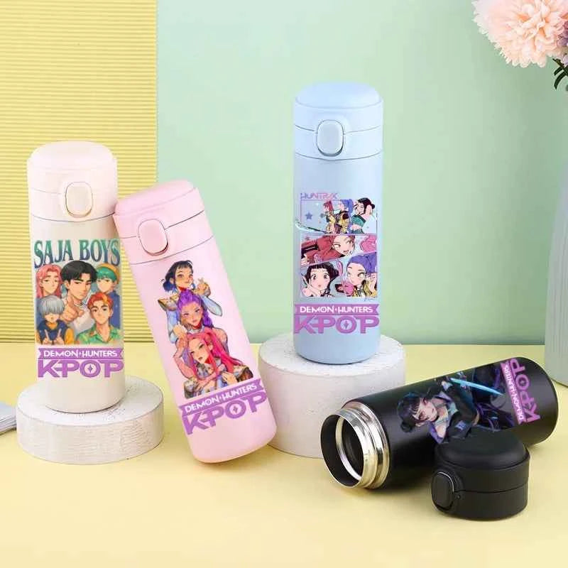 420ML KPop Demon Hunters Cartoon Stainless Steel Thermal Water Bottle Mini Leak Proof Portable Insulated Cup Birthday Gift