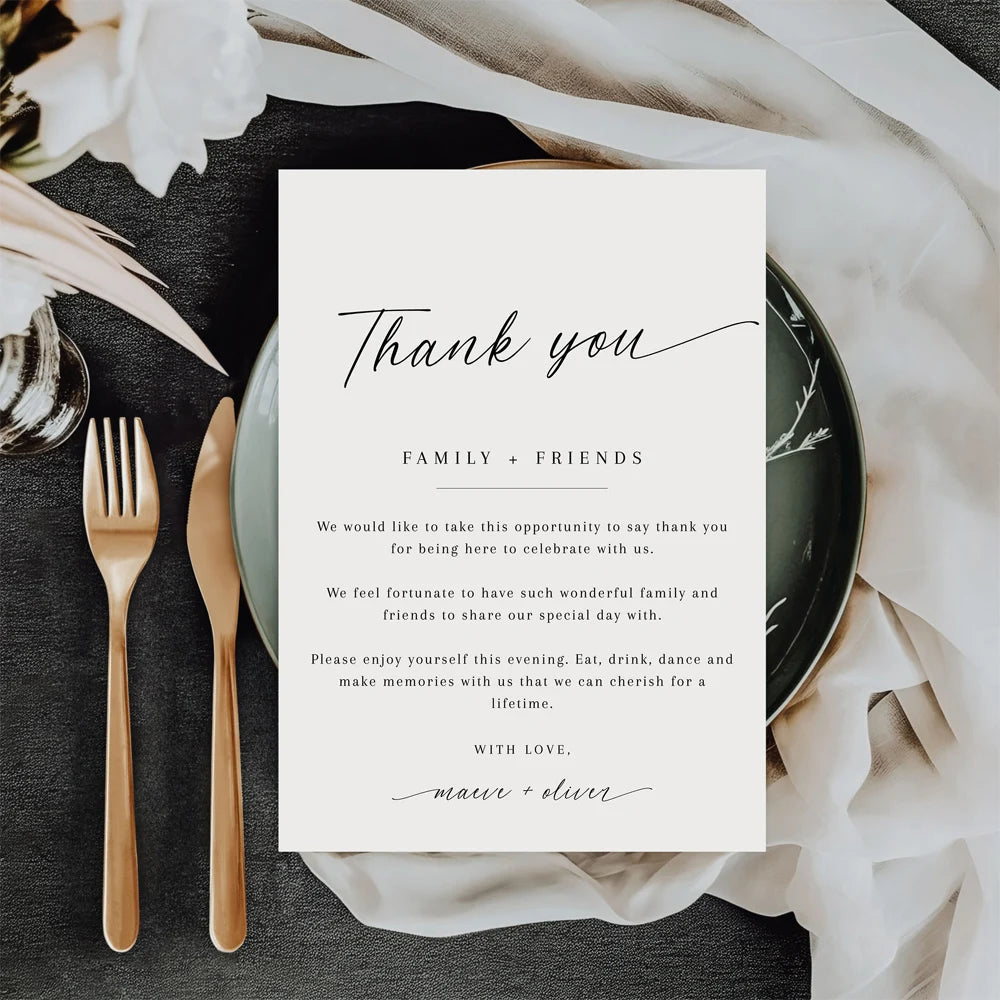 Personalized Minimalist Elegant Thank You Place Card Wedding Thank You Napkin Note Place Setting Table Card modern design