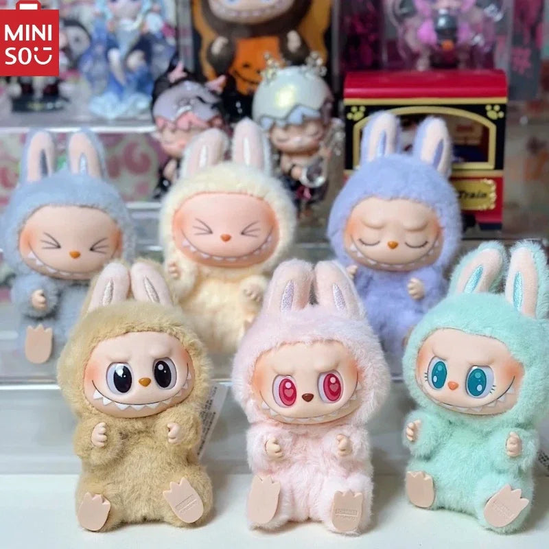 MINISO Blind Box Vinyl Doll 2nd LABUBV2Generation New Collection Have a Plush Doll Seat Figurine Keychain Pendant