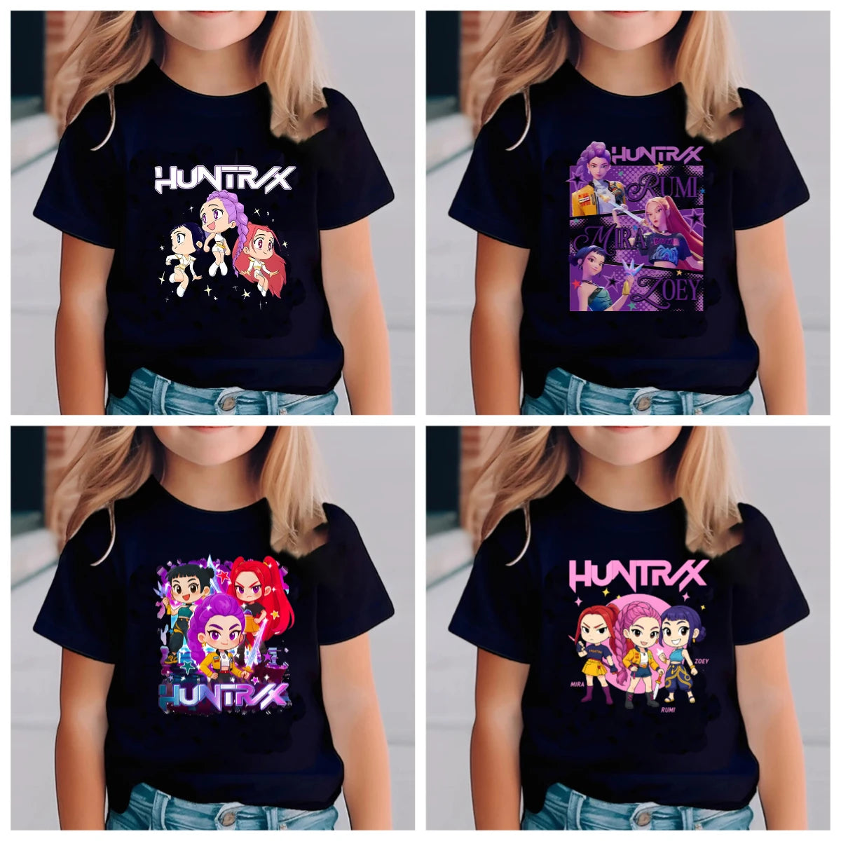 KPop Demon Hunters T-shirts for Children Anime Cartoon Short Sleeved Shirt Boys Girls Summer Fashion Top Kids Clothes Gifts