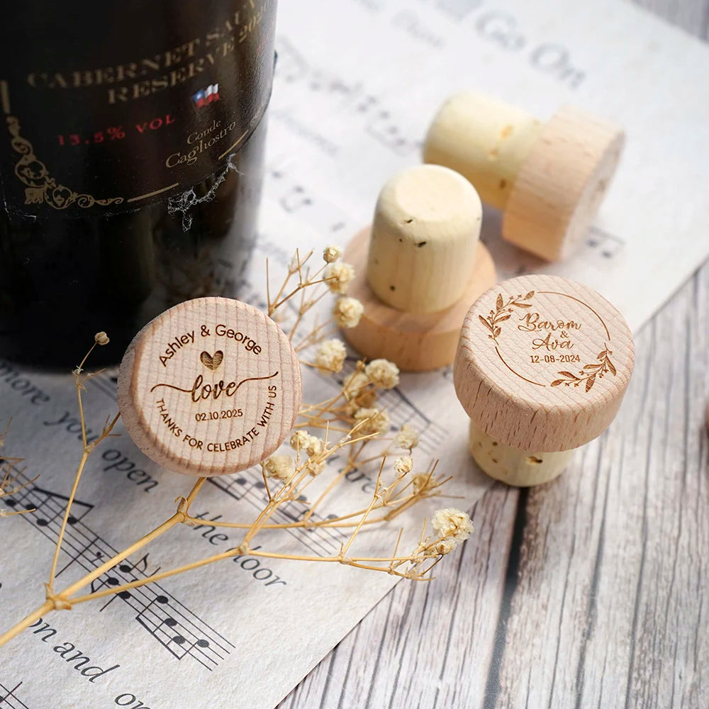 Custom 10pcs Wooden Wine Cork Stoppers with Thank You Card Wedding Party Baptism Ideas Personalized Gift for Guests in Bulk