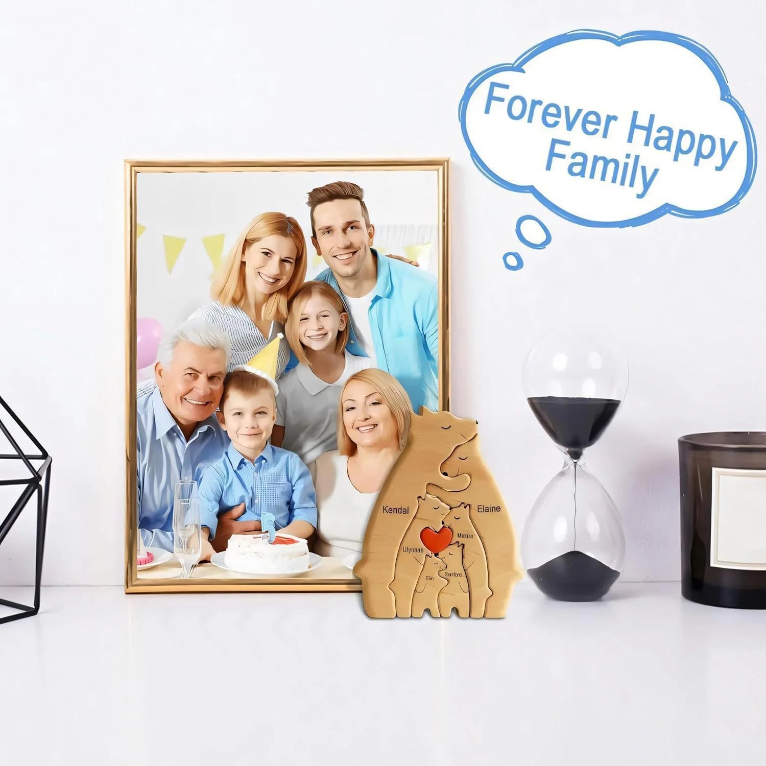 Art Wooden Bear Family Puzzle Personalized Name Custom Home Decor Christmas Heartwarming Gift for Parents