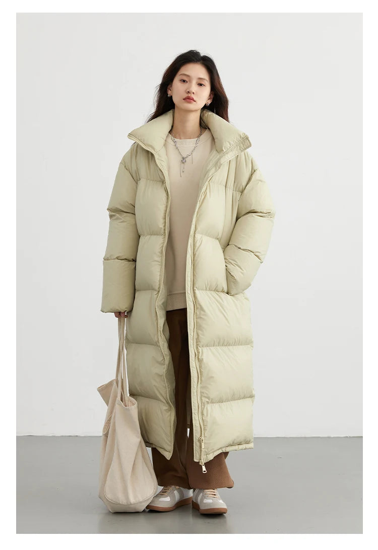 CHIC VEN Women Down Coats New Long Thick Warm Down Jackets Overcoat White Duck Down Loose Casual Jacket Autumn Winter 2023
