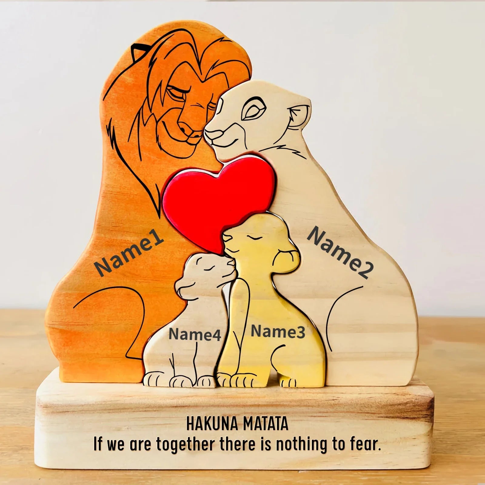 Art Wooden Family Puzzle Personalized Name Puzzle Wooden Lion Puzzle Home Decor Christmas Warm Gifts for Parents