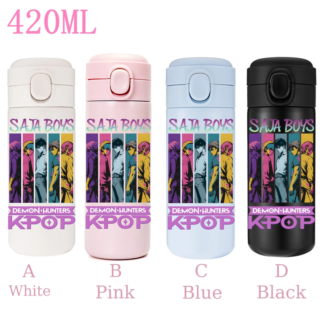 420ML KPop Demon Hunters Cartoon Stainless Steel Thermal Water Bottle Mini Leak Proof Portable Insulated Cup Birthday Gift - YourGiftIdeasUK