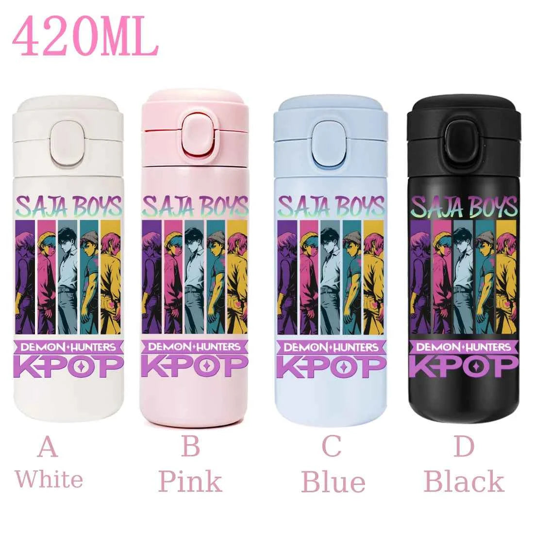 420ML KPop Demon Hunters Cartoon Stainless Steel Thermal Water Bottle Mini Leak Proof Portable Insulated Cup Birthday Gift