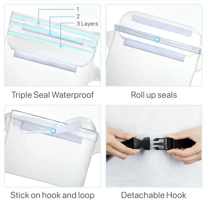 PVC Waterproof Mobile Phone Bag Valuables Belt Bag For Beach Swimming Snorkeling with Adjustable Waist Strap Dry Bag