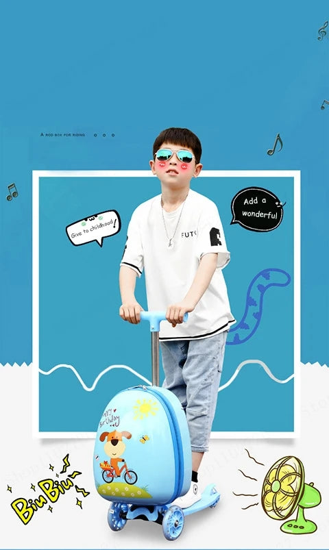 Children Travel Suitcase Cute Cartoon Skateboard Rolling - YourGiftIdeasUK