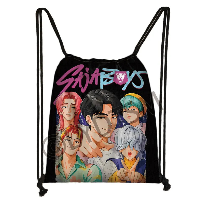 KPop Demon Hunters Print Drawstring Bag Saja Boys Daypack Mira Rumi Zoey Storage Bags for Travel Teenager Women Backpacks - YourGiftIdeasUK