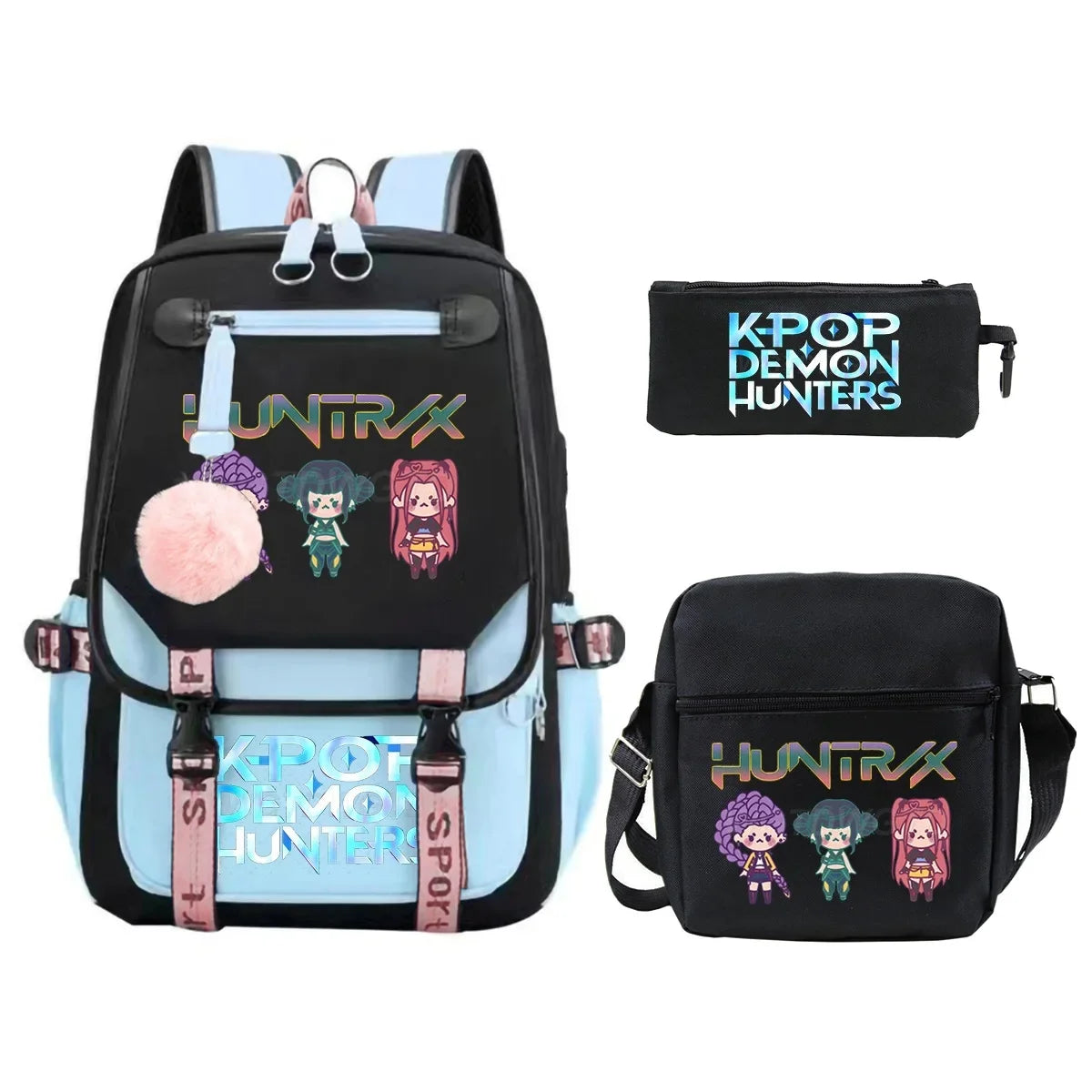 KPop Demon Hunters Student Backpack Single Shoulder Bag Casual Pencil Case Three Piece Set Oxford Cloth Unisex Backpack