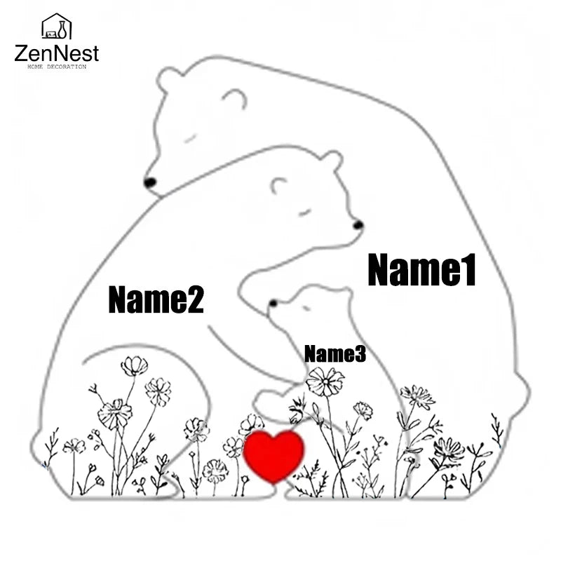 Artistic Wooden Puzzles, Little Bear Family Personalized Name Puzzles, Christmas Gifts, Home Tabletop Decorations