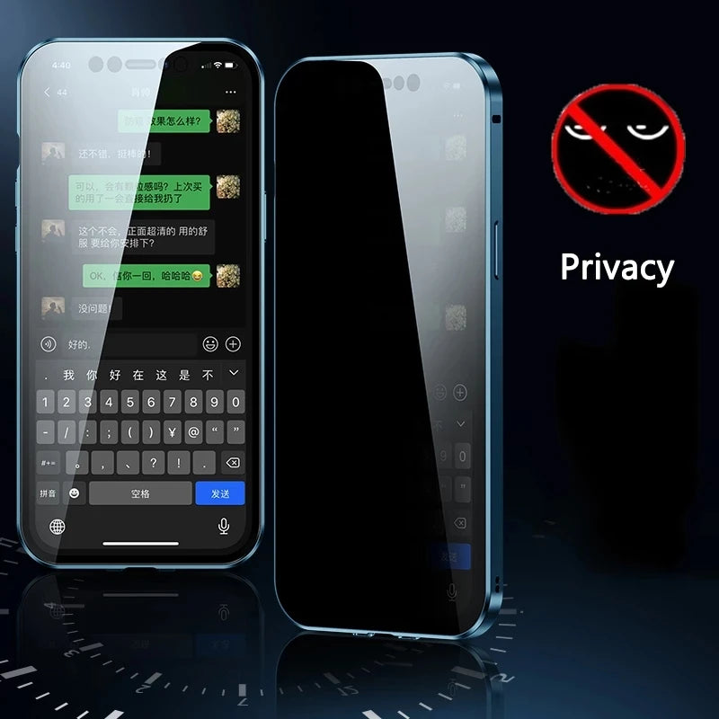 360 Degree Privacy Metal Case iPhone 16 15 13 14 Plus 12 Mini 11 Pro Max Lens Protection Dual Snap Lock Protective Cover