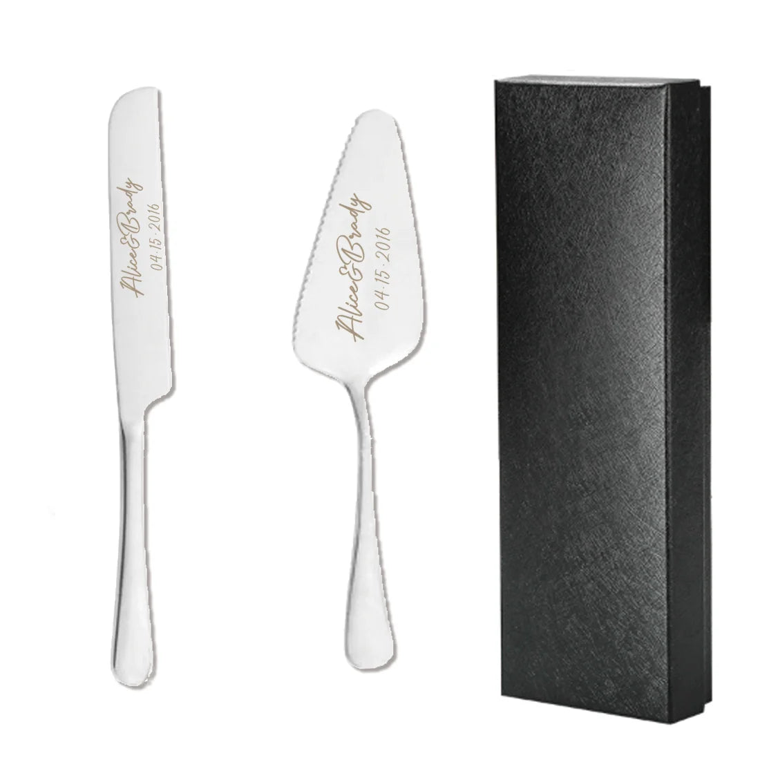 2pc custom engraved stainless steel cake knife set gift box, suitable for weddings, birthdays, all kinds of parties