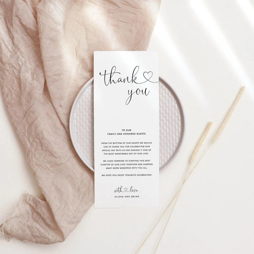 Personalized Minimalist Elegant Thank You Place Card Wedding Thank You Napkin Note Place Setting Table Card modern design