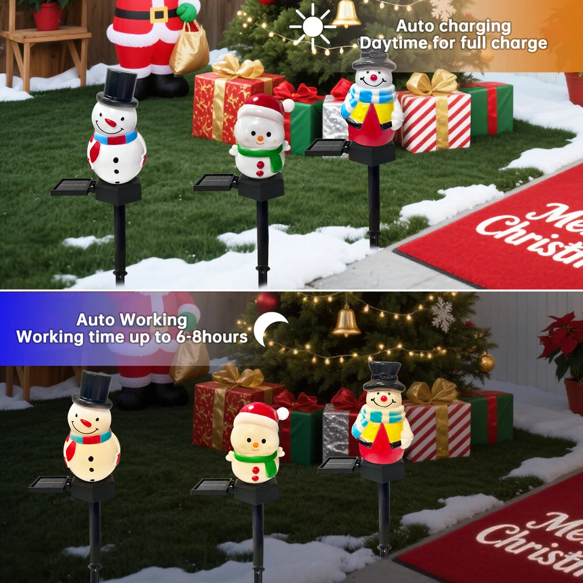 1pc Christmas Cute Snowman Shape Pathway Lights Solar LED Waterproof Walkway Landscape Light For Home Garden Winter Yard Decor - YourGiftIdeasUK