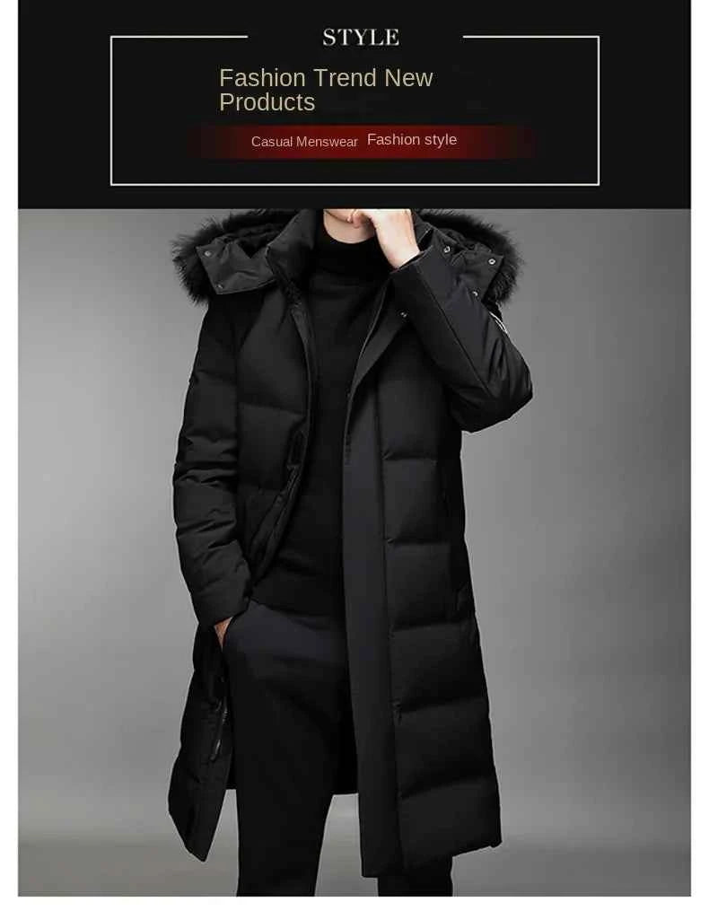 Luxury Long Down Jacket Men's Winter Korean Style Detachable Fur Collar Cap White Duck Down Warm Coat Brand Lightweight Parka