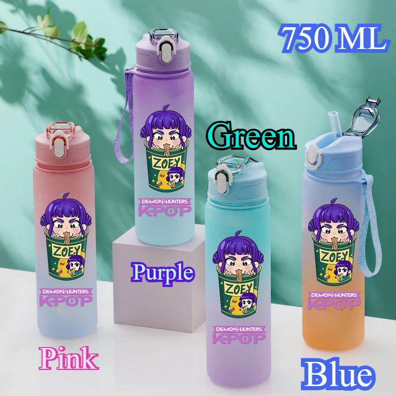 750ML KPop Demon Hunters Gradient Color Water Cup HUNTR/X Rumi Mira Zoey Jinu Drinking Bottle Saja Boys Tiger Kid Birthday Gift - YourGiftIdeasUK