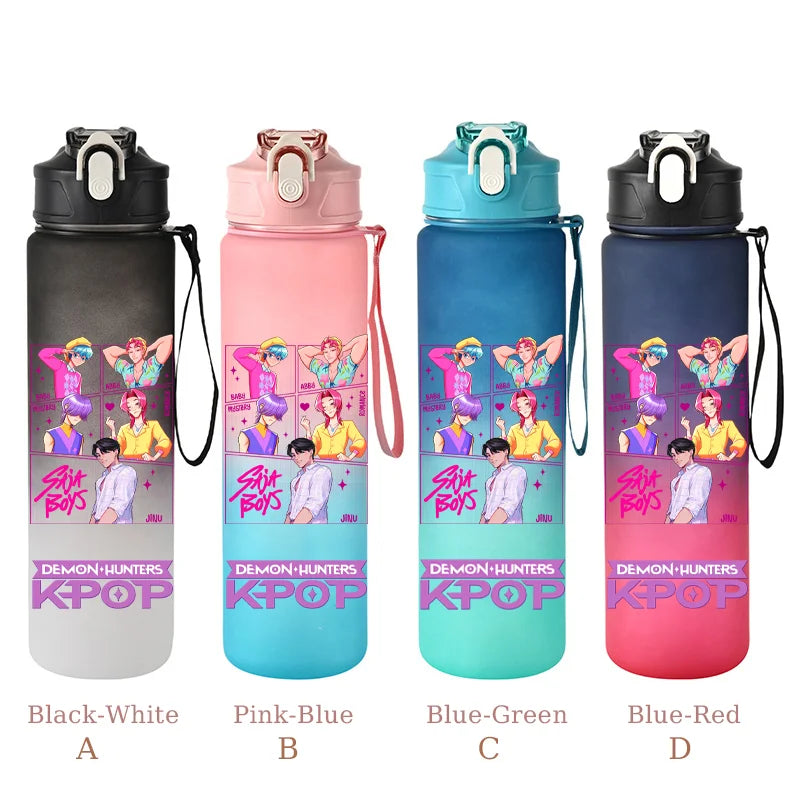 800ML KPop Demon Hunters Sports Water Bottle With Straw Men And Women Perfect For Outdoor Travel Hiking Office Jugs Fans Gifts - YourGiftIdeasUK