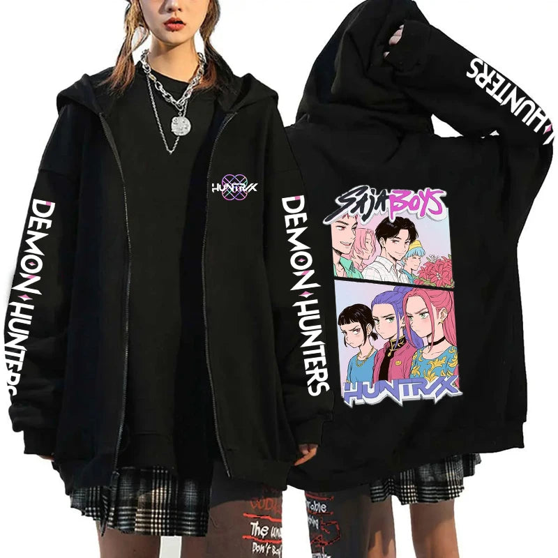 Hot Kpop Demon Hunters Mira Rumi Zoey Print Hoodie Fashion Harajuku Zipper Hoodies Women Men Sweatshirt Long Sleeve Casual Tops