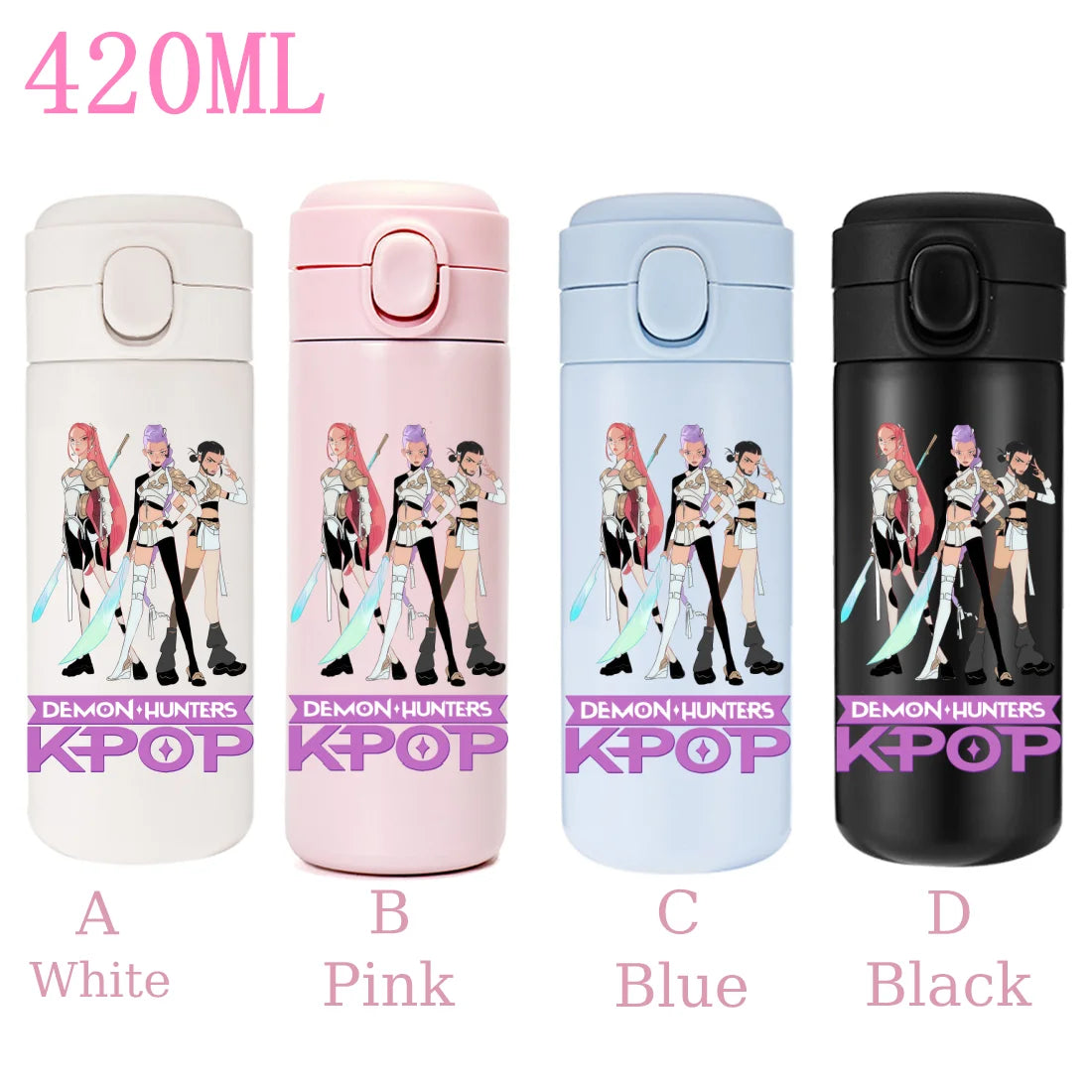 420ML KPop Demon Hunters Cartoon Stainless Steel Thermal Water Bottle Mini Leak Proof Portable Insulated Cup Birthday Gift - YourGiftIdeasUK