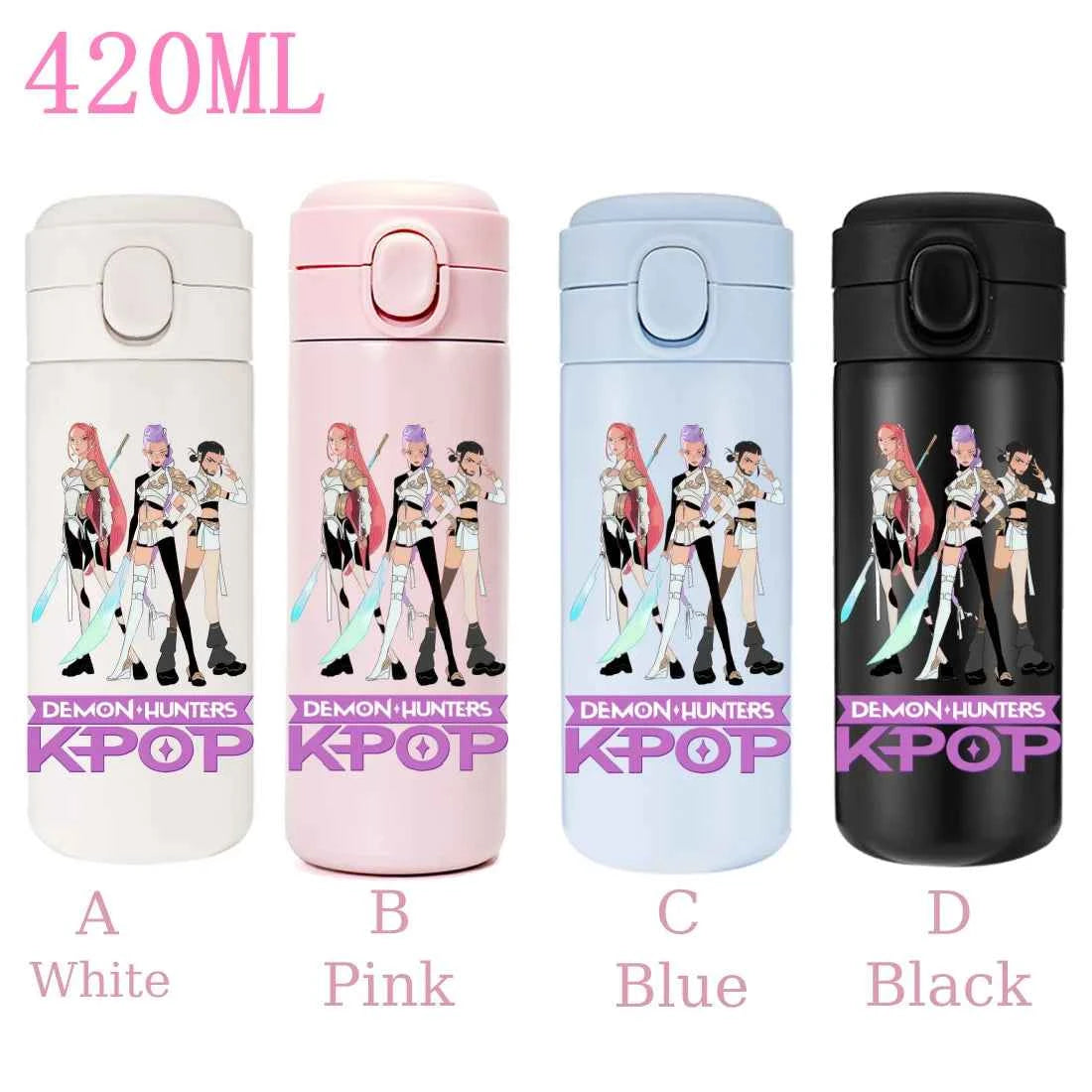 420ML KPop Demon Hunters Cartoon Stainless Steel Thermal Water Bottle Mini Leak Proof Portable Insulated Cup Birthday Gift