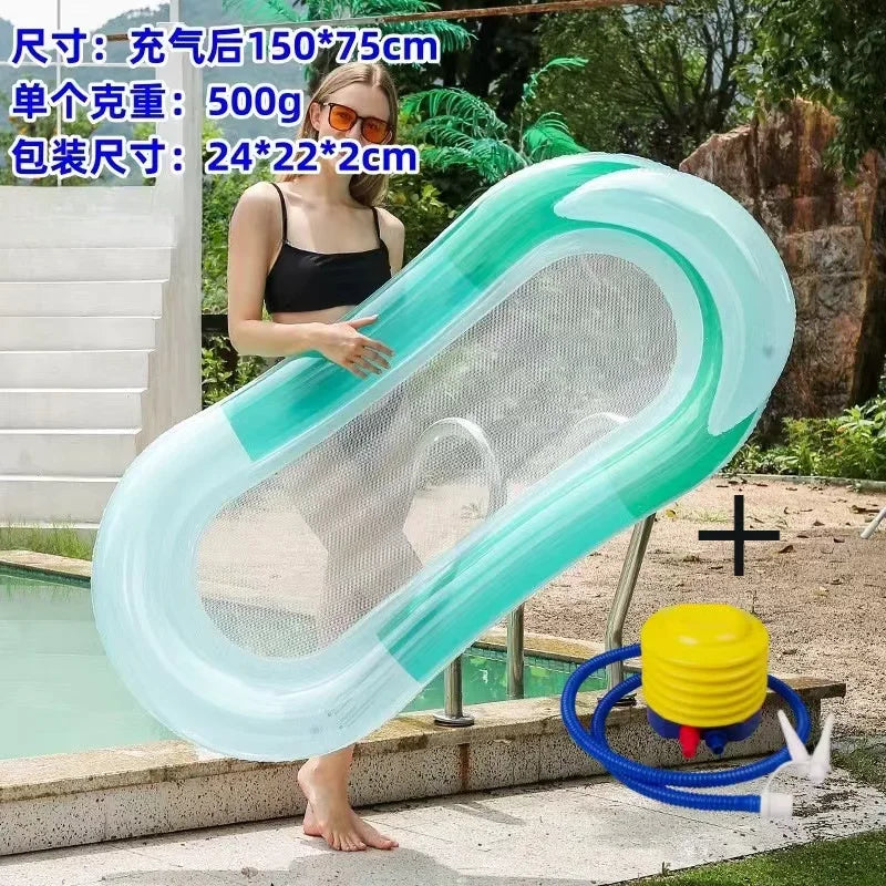 Inflatable Floating Lounger Portable Water Recliner Hammock Sleeping Bed Swimming Mattress Pool Party Toy Lounge Bed