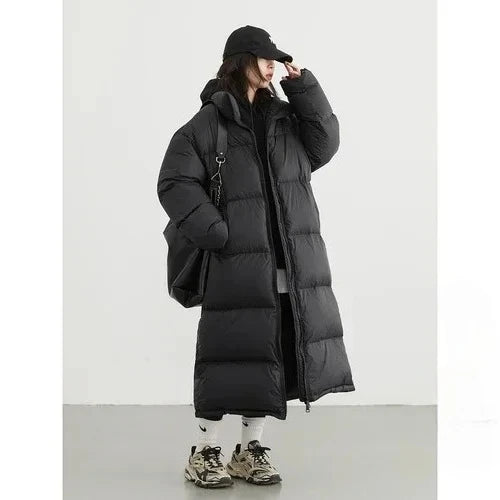 CHIC VEN Women Down Coats New Long Thick Warm Down Jackets Overcoat White Duck Down Loose Casual Jacket Autumn Winter 2023