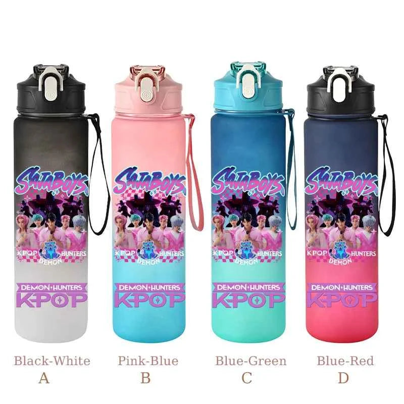 800ML KPop Demon Hunters Sports Water Bottle With Straw Men And Women Perfect For Outdoor Travel Hiking Office Jugs Fans Gifts