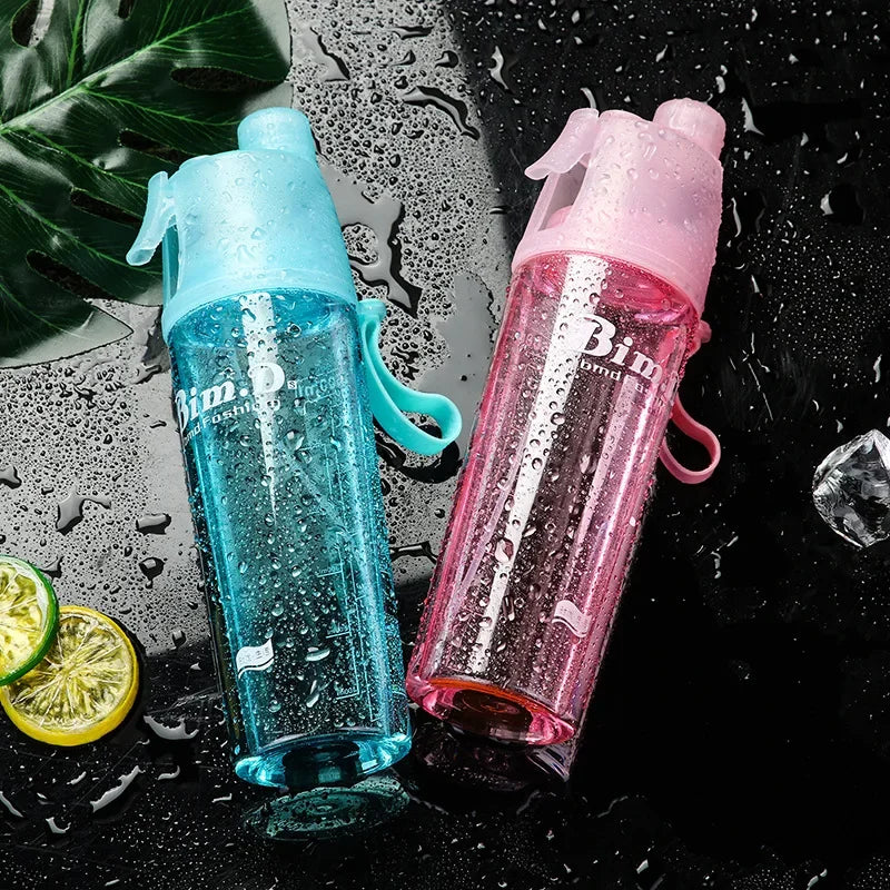 600ML Transparent Misting Water Bottle Sports Water Bottle with Spray Mist for Outdoor Hydration Mist Plastic Water Bottle