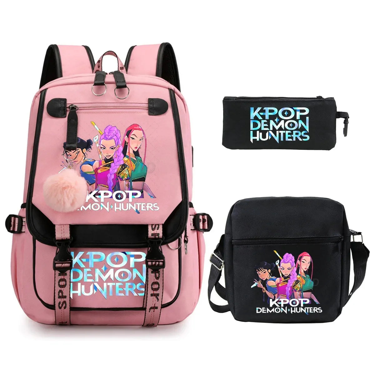 KPop Demon Hunters Student Backpack Single Shoulder Bag Casual Pencil Case Three Piece Set Oxford Cloth Unisex Backpack