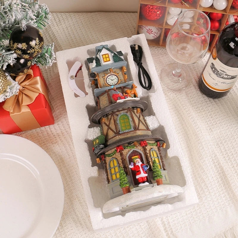 Delicate Christmas Music Box House Figurine with Led Light - YourGiftIdeasUK