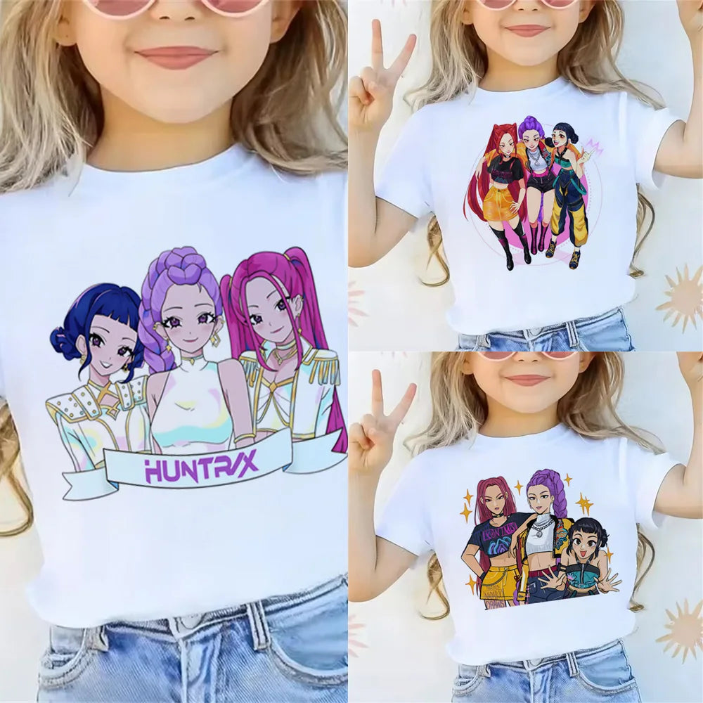 2025 Movie KPop Demon Hunters T-shirt Summer Short Sleeve Tee for Casual Loose Girl Boy Graphic Printed Tops