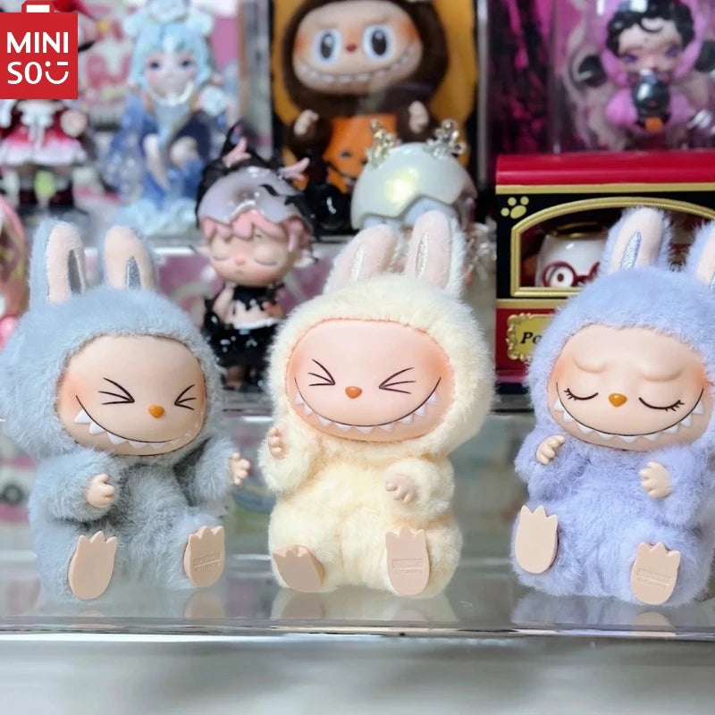 MINISO Blind Box Vinyl Doll 2nd LABUBV2Generation New Collection Have a Plush Doll Seat Figurine Keychain Pendant