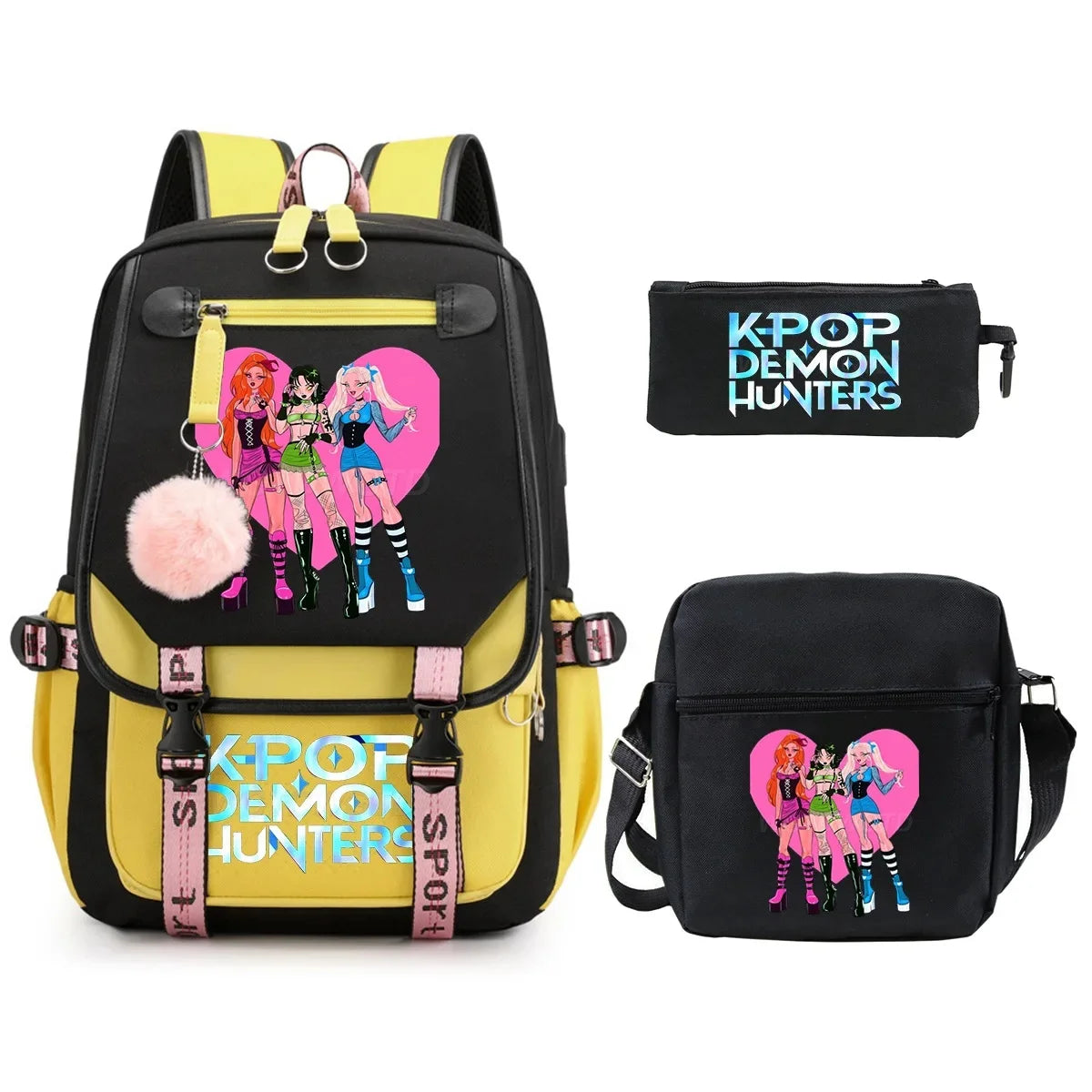 KPop Demon Hunters Student Backpack Single Shoulder Bag Casual Pencil Case Three Piece Set Oxford Cloth Unisex Backpack